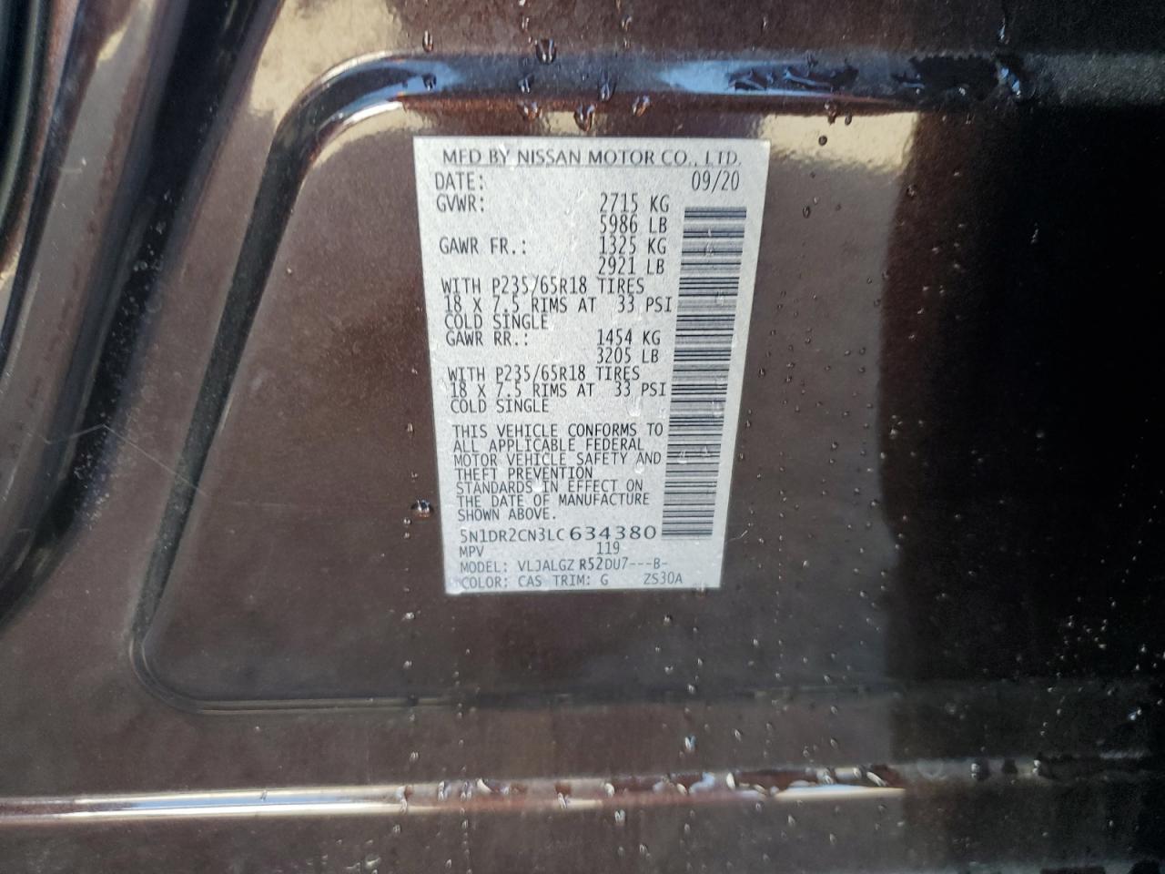 2020 Nissan Pathfinder Sl VIN: 5N1DR2CN3LC634380 Lot: 91773095