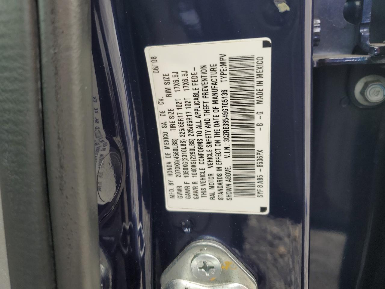 2008 Honda Cr-V Ex VIN: 3CZRE38548G705136 Lot: 93121225