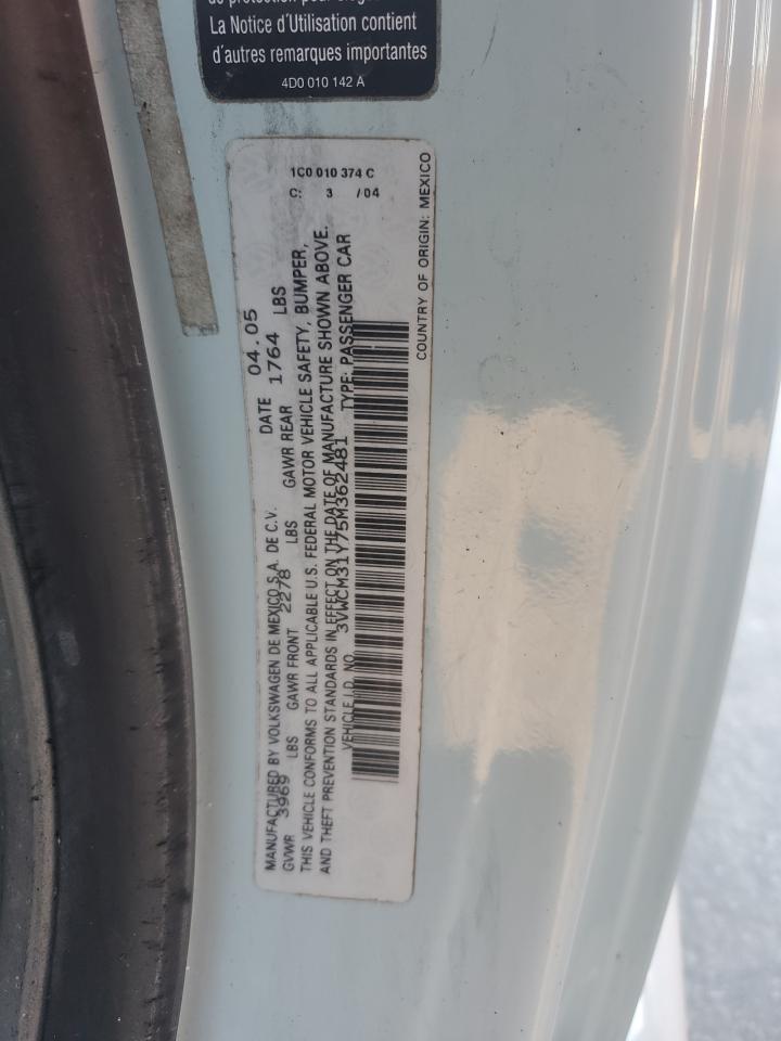 2005 Volkswagen New Beetle Gls VIN: 3VWCM31Y75M362481 Lot: 91329505