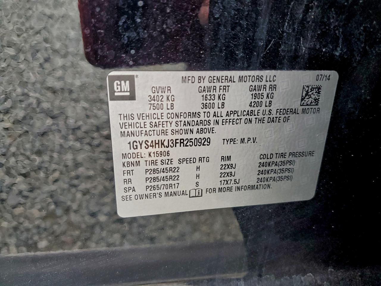 2015 Cadillac Escalade Esv Luxury VIN: 1GYS4HKJ3FR250929 Lot: 94235625