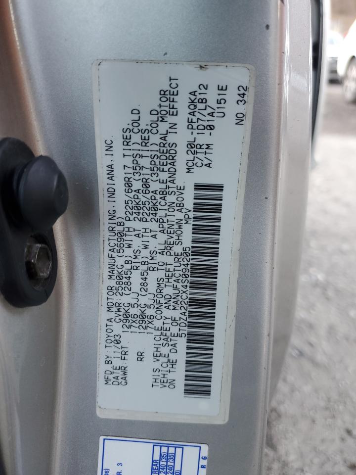 2004 Toyota Sienna Xle VIN: 5TDZA22CX4S094205 Lot: 93773245