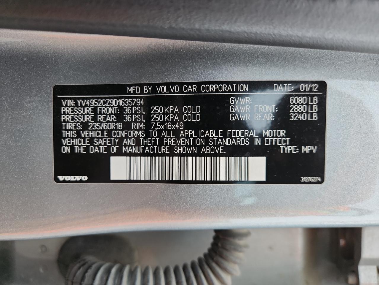 2013 Volvo Xc90 3.2 VIN: YV4952CZ9D1635794 Lot: 90971845