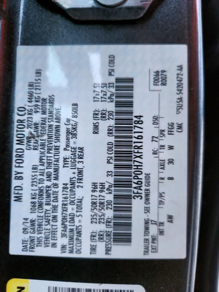 2015 Ford Fusion Se VIN: 3FA6P0H7XFR161784 Lot: 86552325