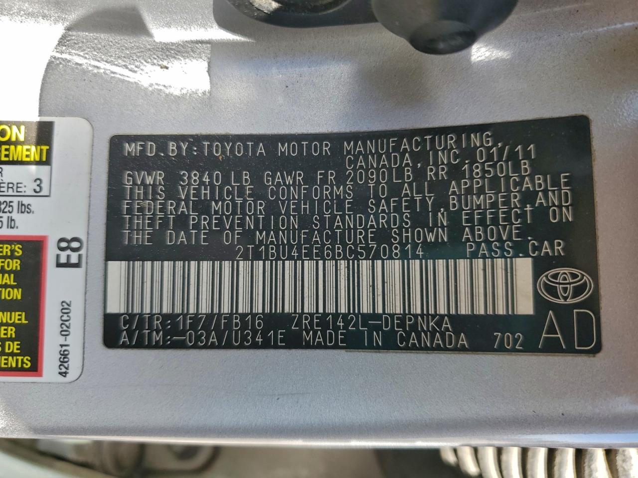 2011 Toyota Corolla Base VIN: 2T1BU4EE6BC570814 Lot: 93837535