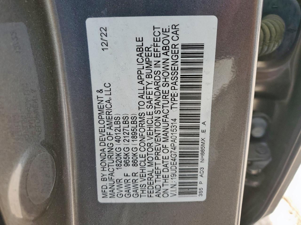 2023 Acura Integra A-Spec Tech VIN: 19UDE4G74PA015314 Lot: 91703055