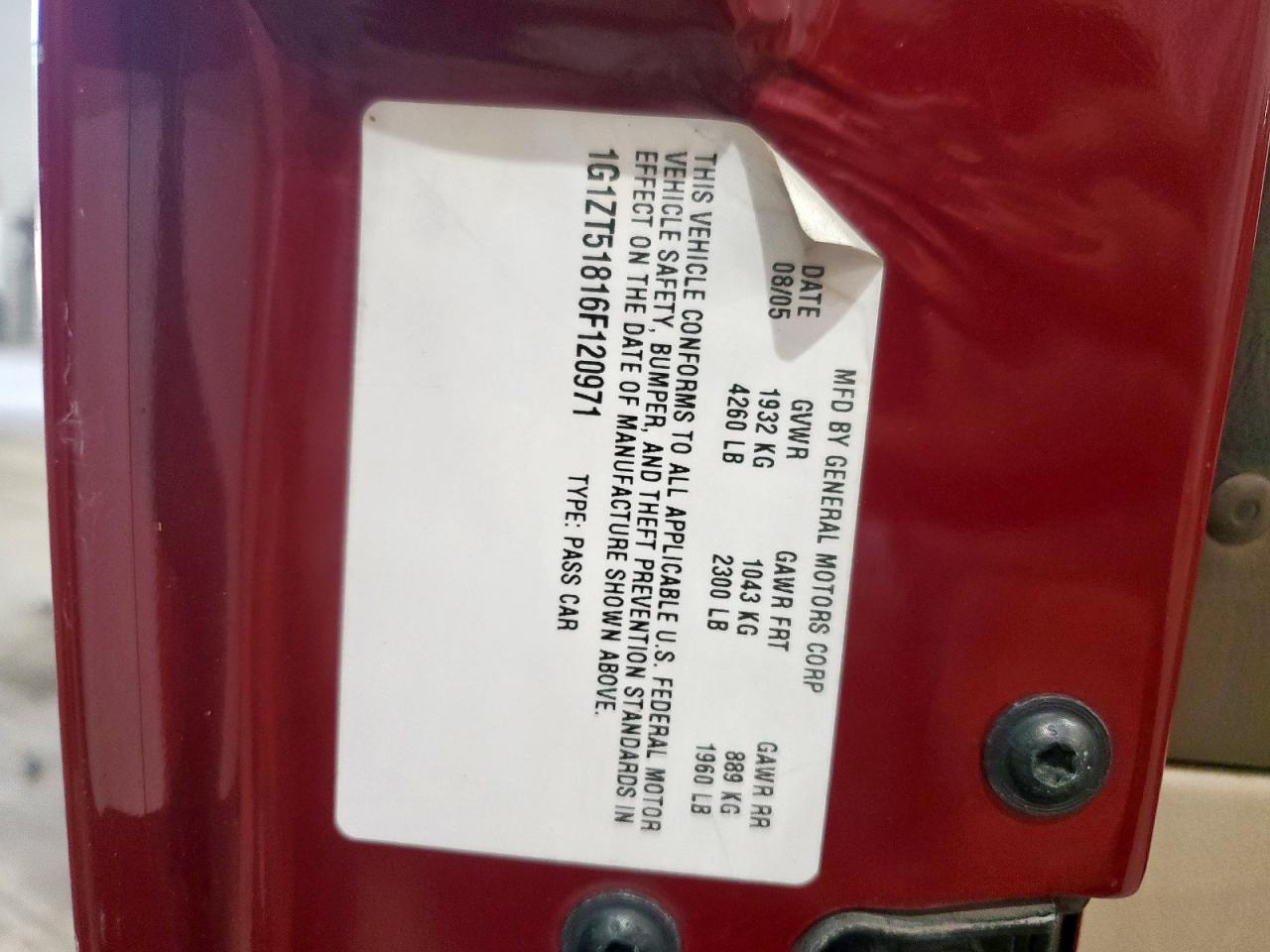 2006 Chevrolet Malibu Lt VIN: 1G1ZT51816F120971 Lot: 91331305