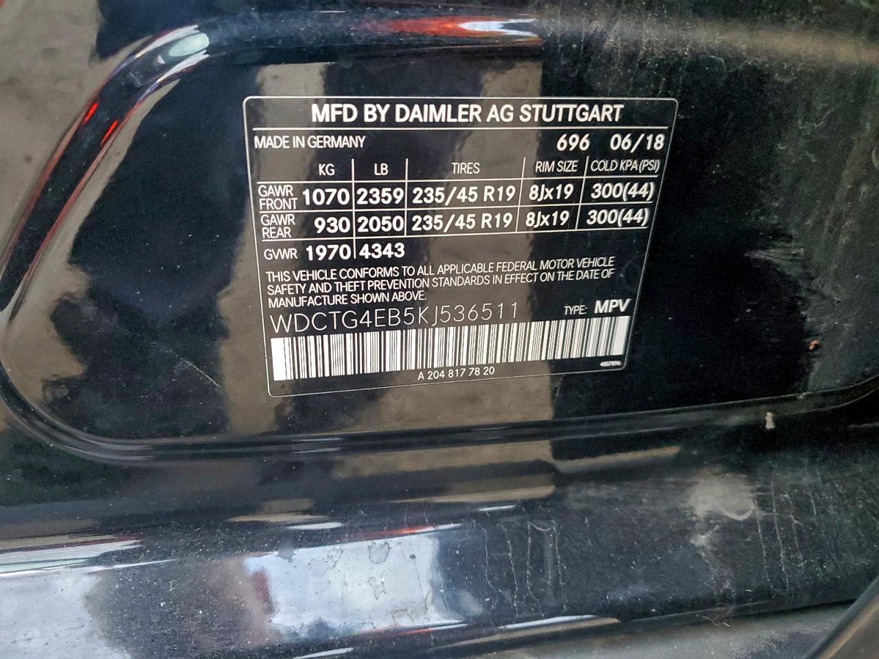 2019 Mercedes-Benz Gla 250 VIN: WDCTG4EB5KJ536511 Lot: 93953295