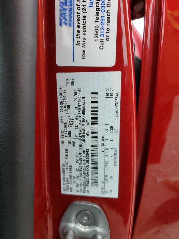 2022 Ford Escape Sel VIN: 1FMCU9H6XNUB53043 Lot: 93029335