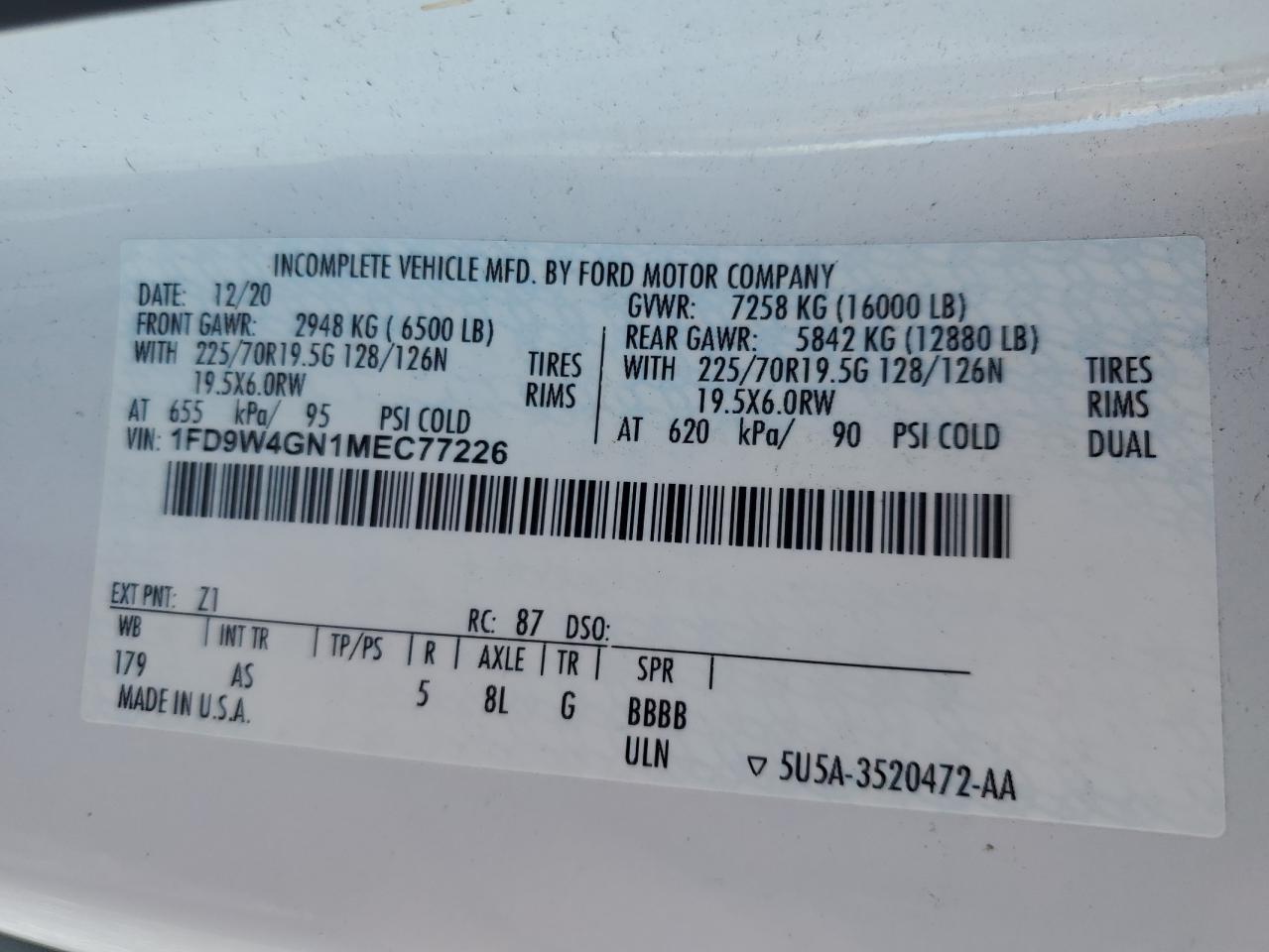 2021 Ford F450 Super Duty Flatbed Truck VIN: 1FD9W4GN1MEC77226 Lot: 90677155