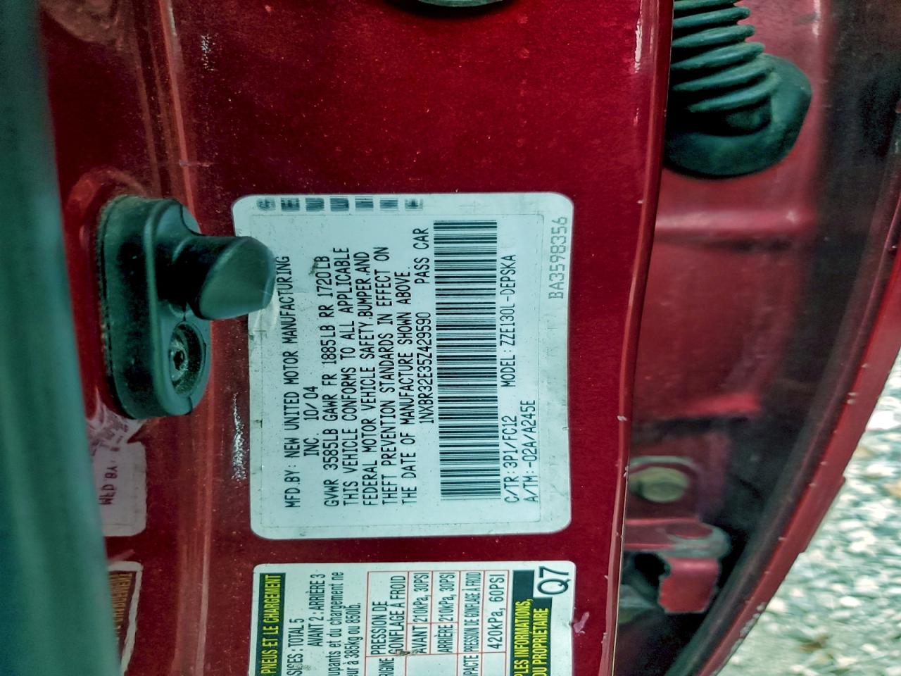 2005 Toyota Corolla Ce VIN: 1NXBR32E35Z429590 Lot: 93878225