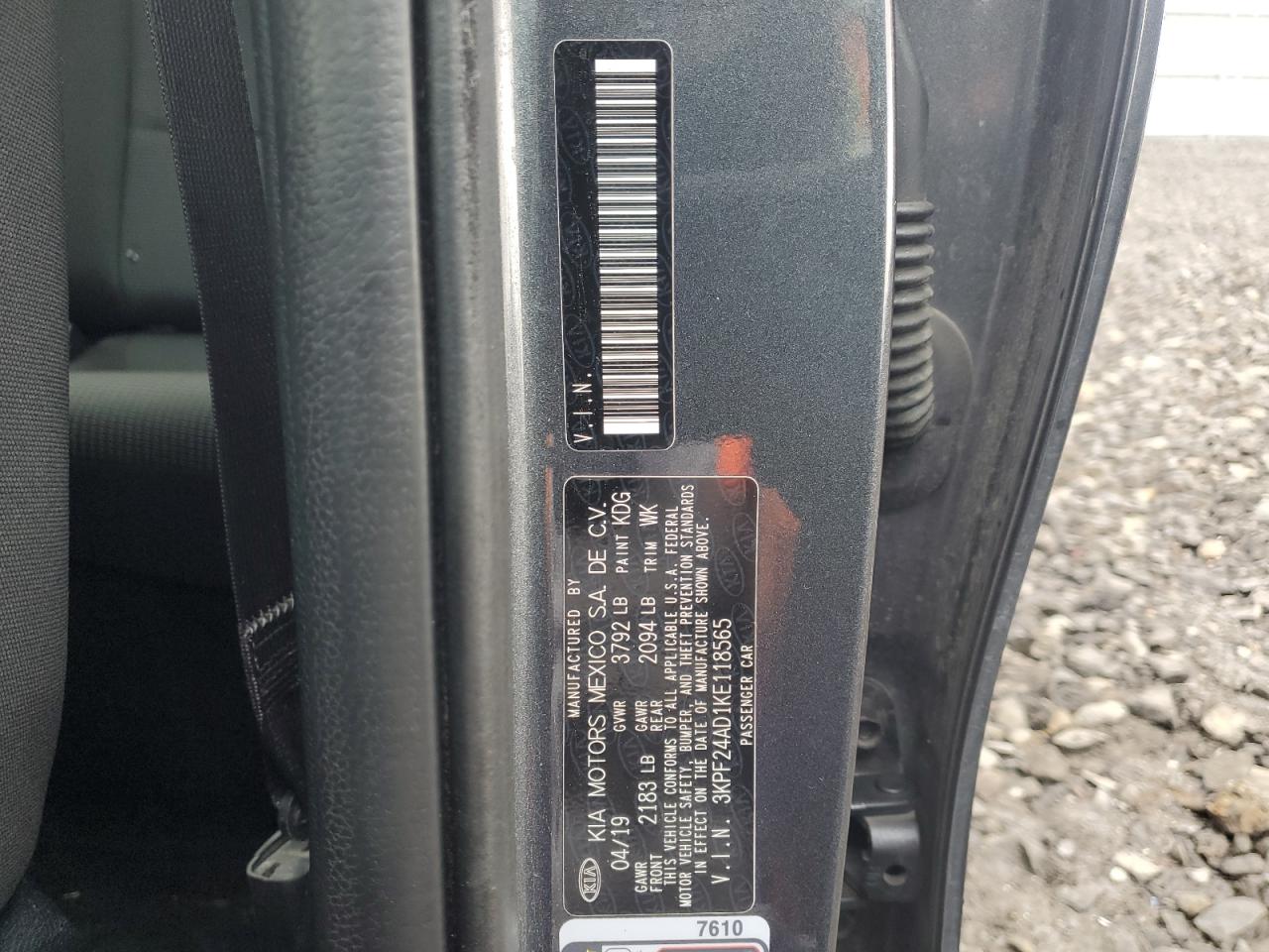 2019 Kia Forte Fe VIN: 3KPF24AD1KE118565 Lot: 92298575