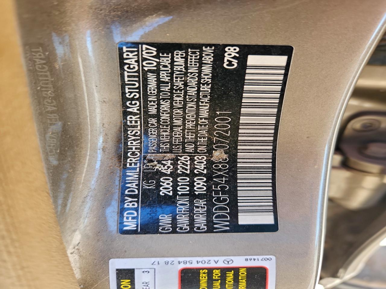 2008 Mercedes-Benz C 300 VIN: WDDGF54X88F072001 Lot: 94192335