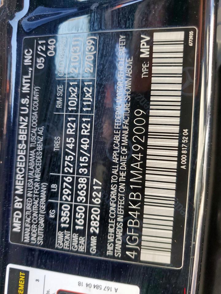 2021 Mercedes-Benz Gle 350 4Matic VIN: 4JGFB4KB1MA492009 Lot: 92956685