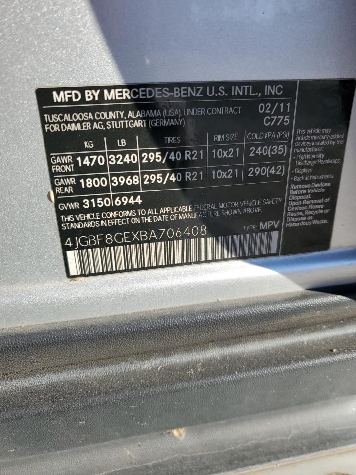 2011 Mercedes-Benz Gl 550 4Matic VIN: 4JGBF8GEXBA706408 Lot: 90312145