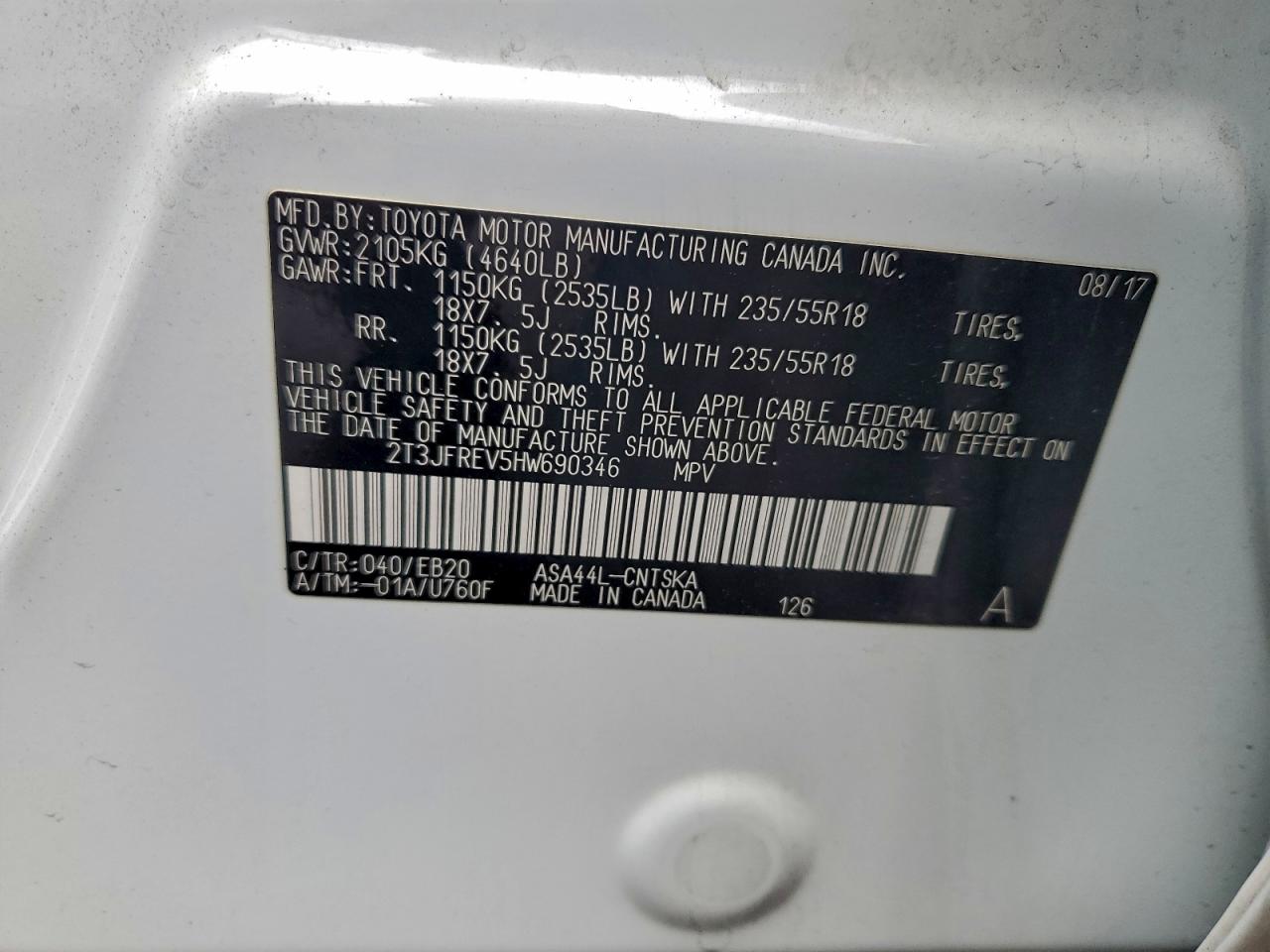 2017 Toyota Rav4 Se VIN: 2T3JFREV5HW690346 Lot: 93809635