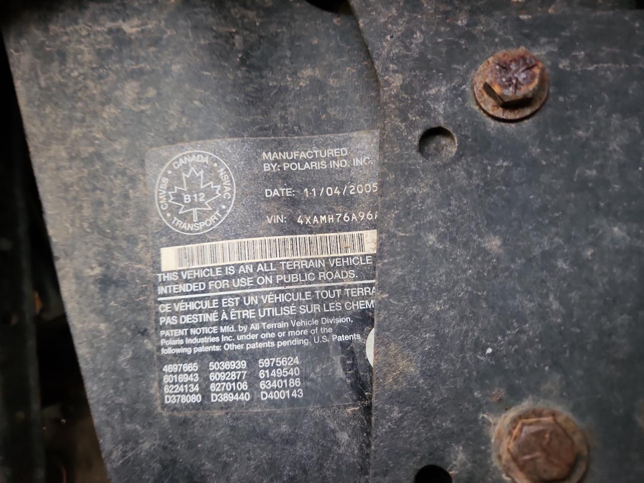2006 Polaris Sportsman VIN: 4XAMH76A96A659661 Lot: 91206955