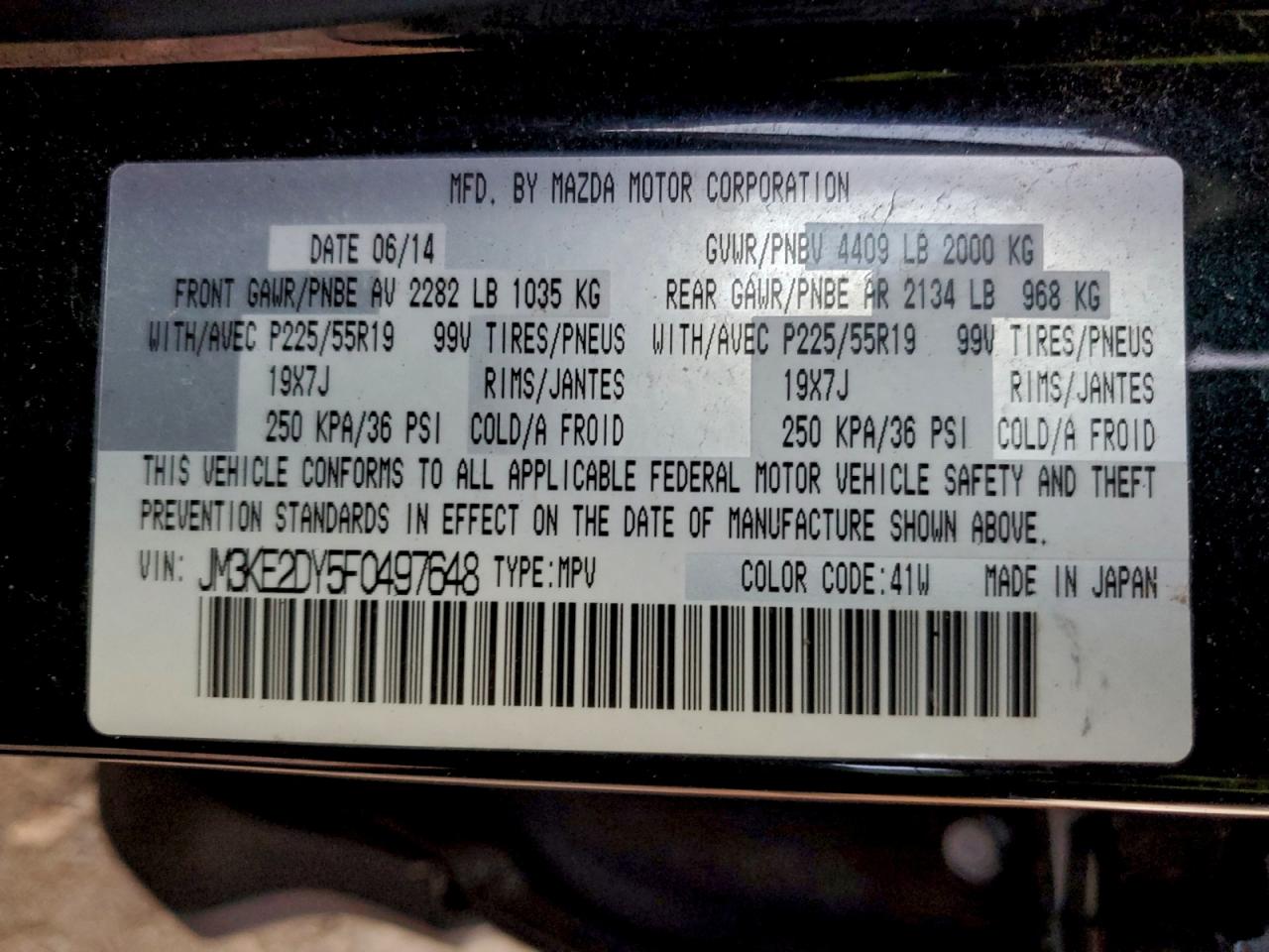 2015 Mazda Cx-5 Gt VIN: JM3KE2DY5F0497648 Lot: 93927855