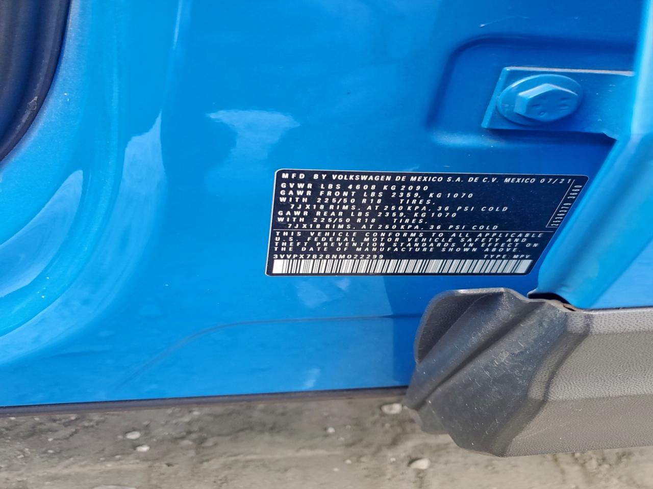 2022 Volkswagen Taos Se Iq Drive VIN: 3VVPX7B28NM022299 Lot: 94037385