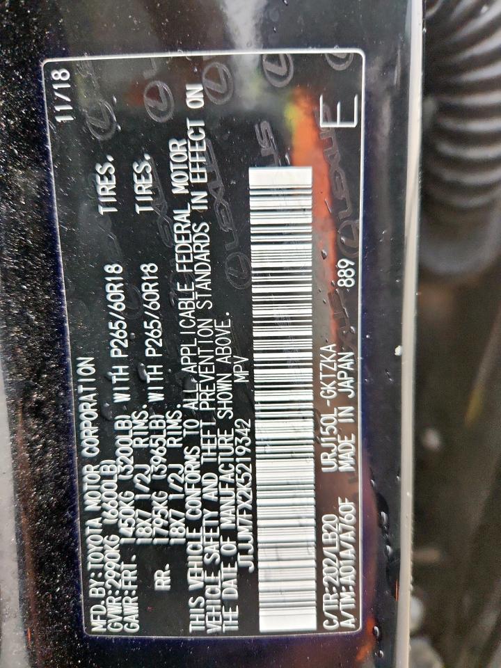 2019 Lexus Gx 460 Premium VIN: JTJJM7FX2K5219342 Lot: 92943585