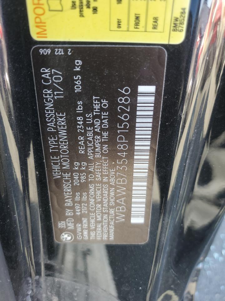 2008 BMW 335 I VIN: WBAWB73548P156286 Lot: 92257805