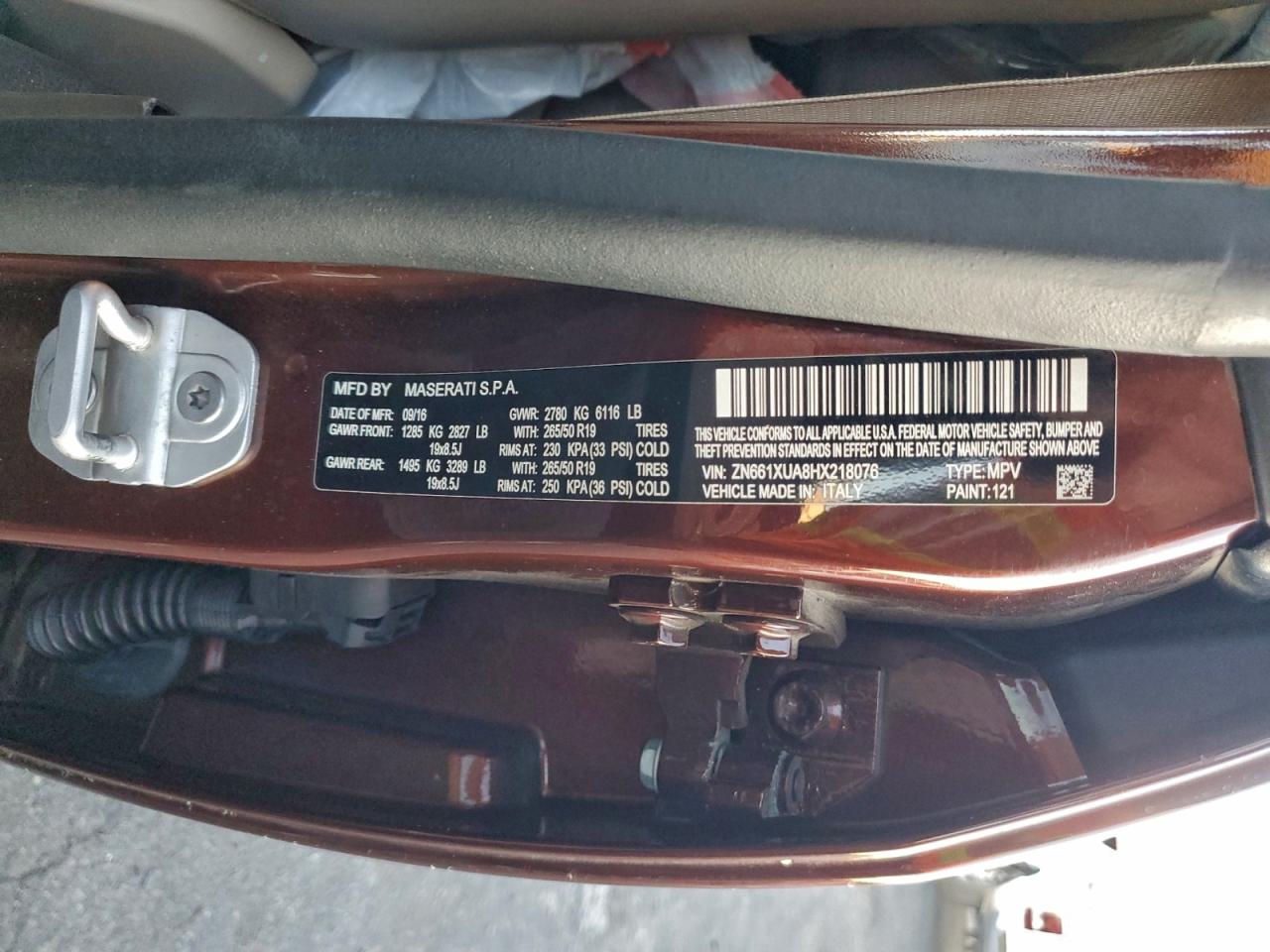 2017 Maserati Levante VIN: ZN661XUA8HX218076 Lot: 93856175