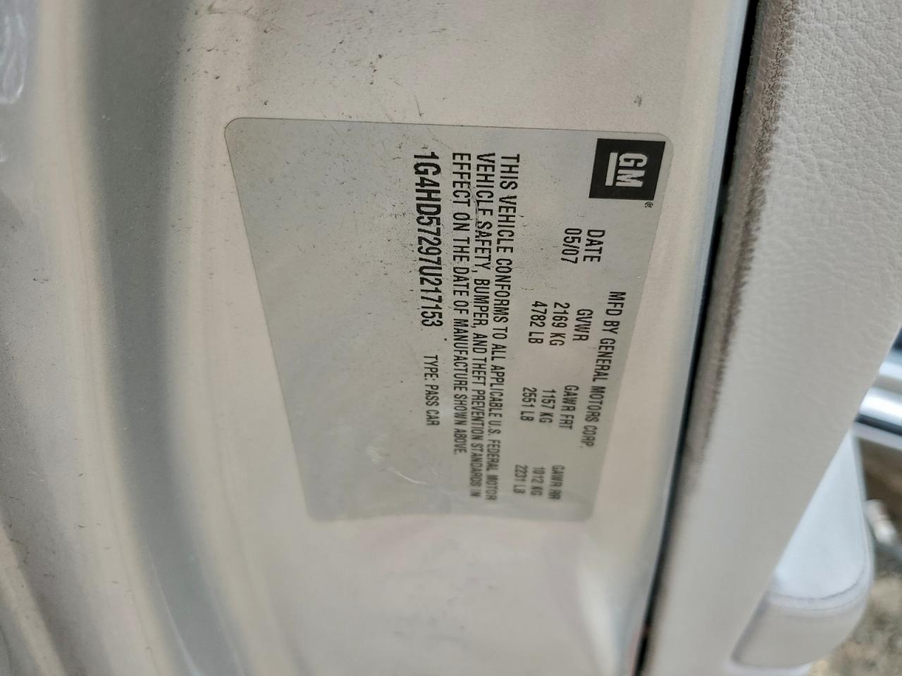 2007 Buick Lucerne Cxl VIN: 1G4HD57297U217153 Lot: 93314725