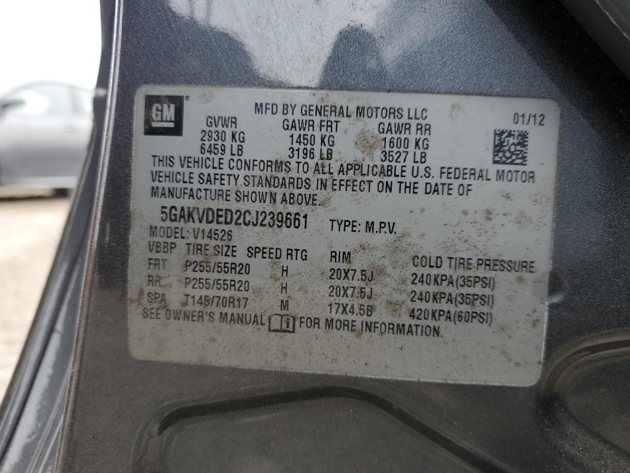 2012 Buick Enclave VIN: 5GAKVDED2CJ239661 Lot: 91480545