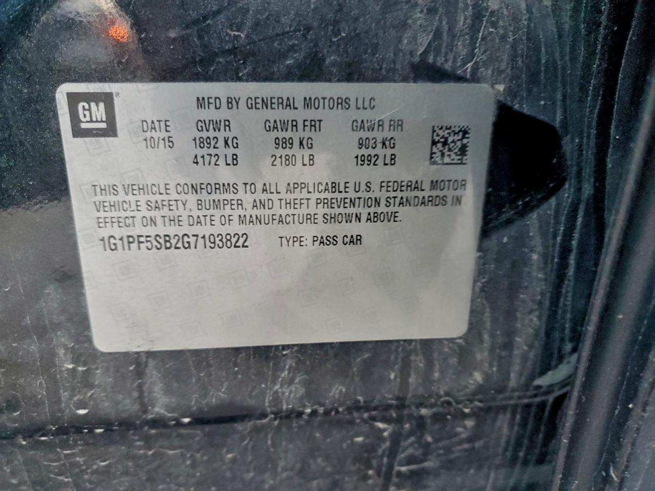 2016 Chevrolet Cruze Limited Lt VIN: 1G1PF5SB2G7193822 Lot: 94268715