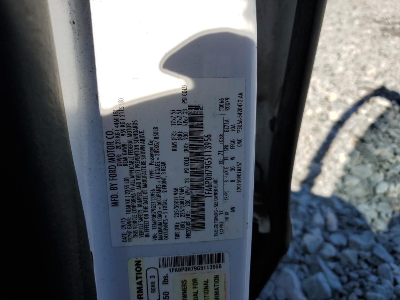 2016 Ford Fusion Se VIN: 1FA6P0H79G5113956 Lot: 91830325