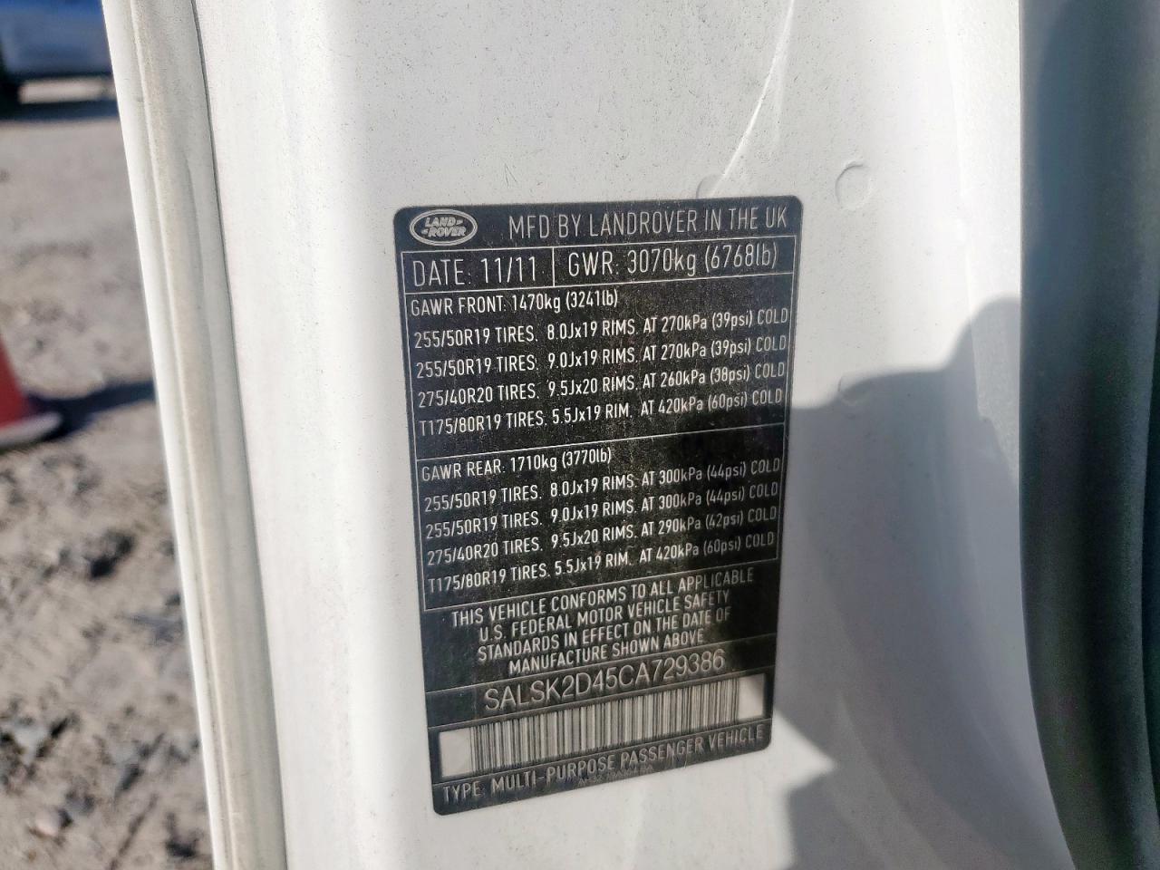 2012 Land Rover Range Rover Sport Hse Luxury VIN: SALSK2D45CA729386 Lot: 92819215