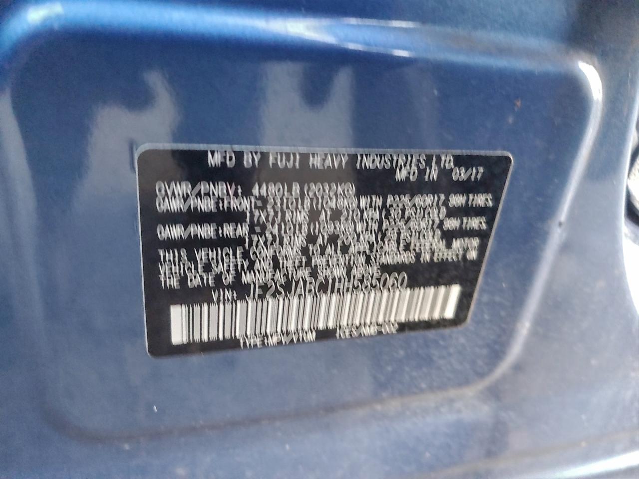 2017 Subaru Forester 2.5I VIN: JF2SJABC1HH585060 Lot: 93374975