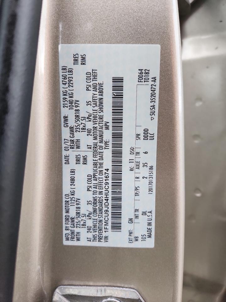 2017 Ford Escape Titanium VIN: 1FMCU9JD4HUC91674 Lot: 92889525