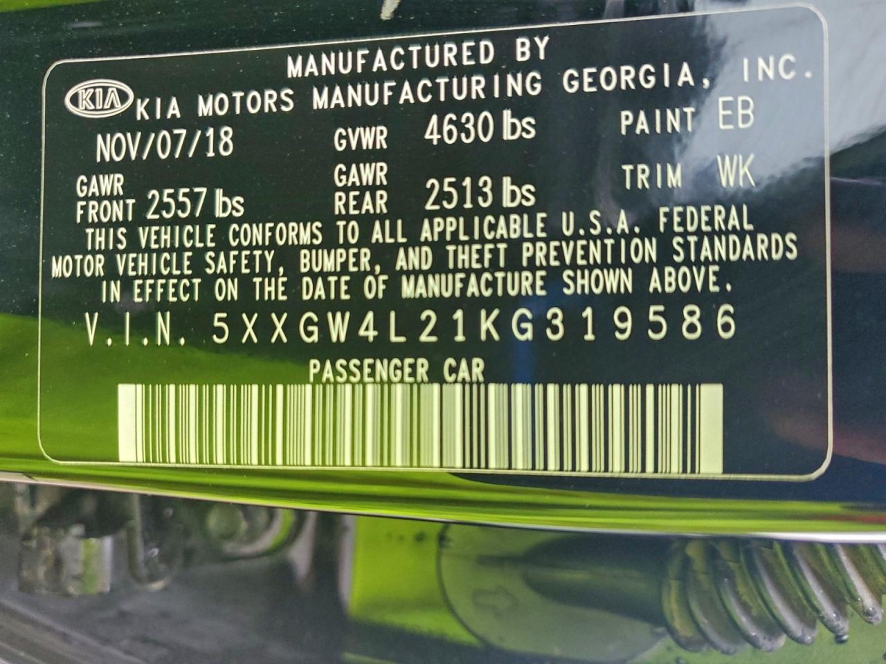 2019 Kia Optima Sx VIN: 5XXGW4L21KG319586 Lot: 93344565