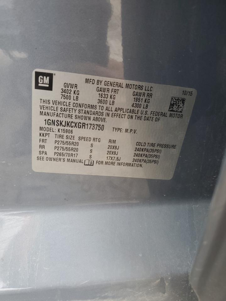 2016 Chevrolet Suburban K1500 Ltz VIN: 1GNSKJKCXGR173750 Lot: 90790905