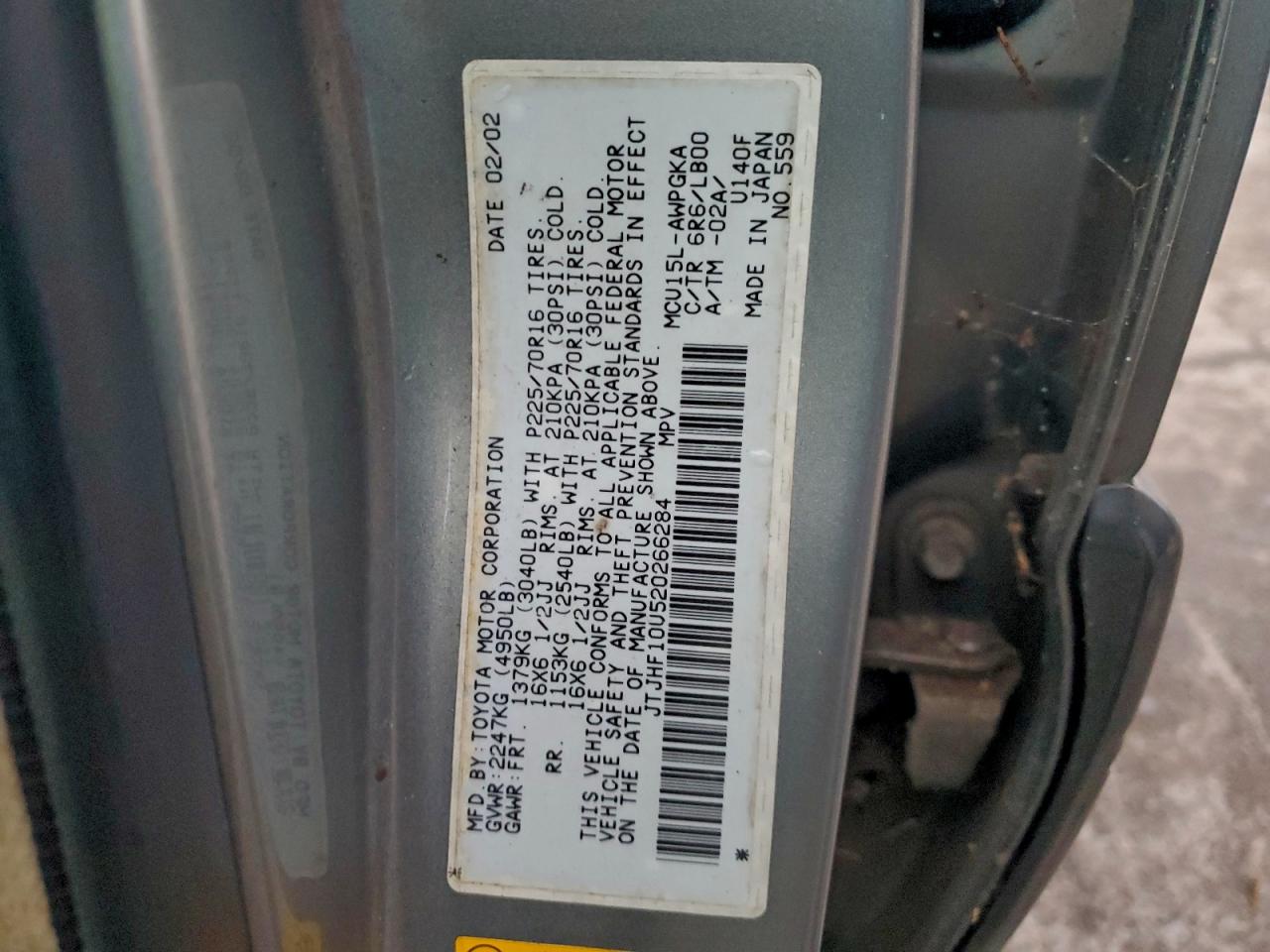 2002 Lexus Rx 300 VIN: JTJHF10U520266284 Lot: 94548465