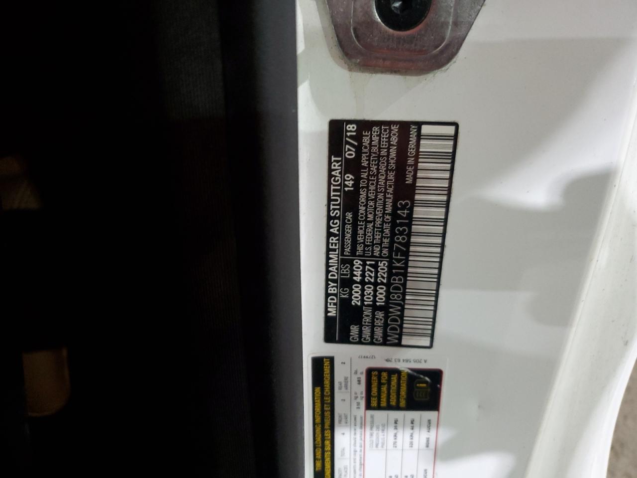 2019 Mercedes-Benz C 300 VIN: WDDWJ8DB1KF783143 Lot: 92797435