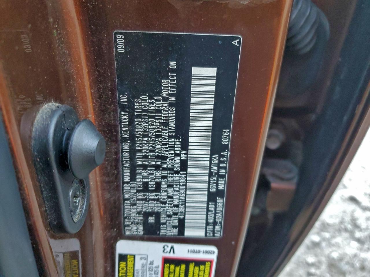 2009 Toyota Venza VIN: 4T3BK11A69U019841 Lot: 94224135