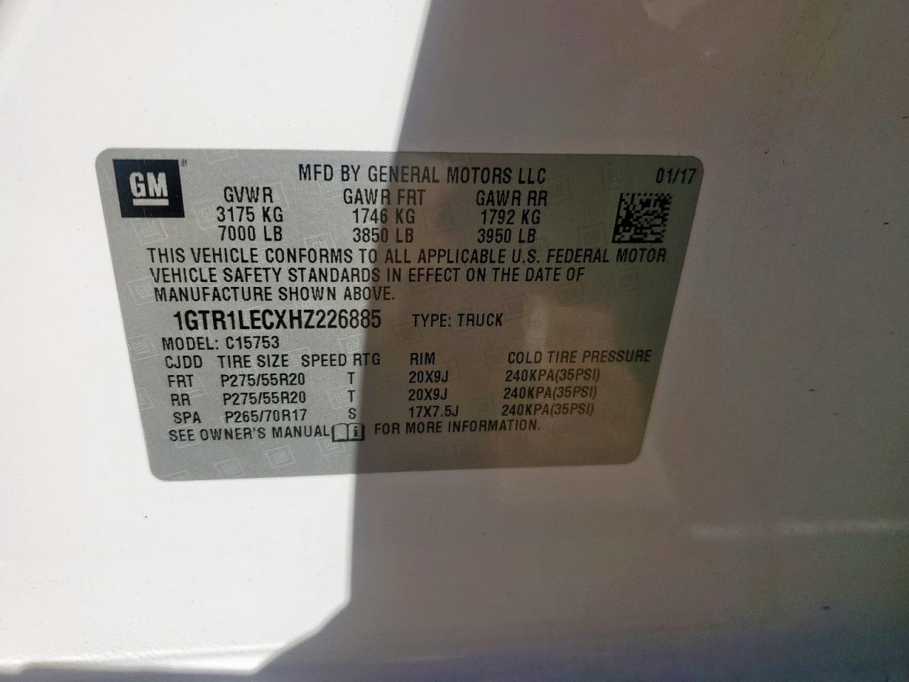 2017 GMC Sierra C1500 VIN: 1GTR1LECXHZ226885 Lot: 92121175