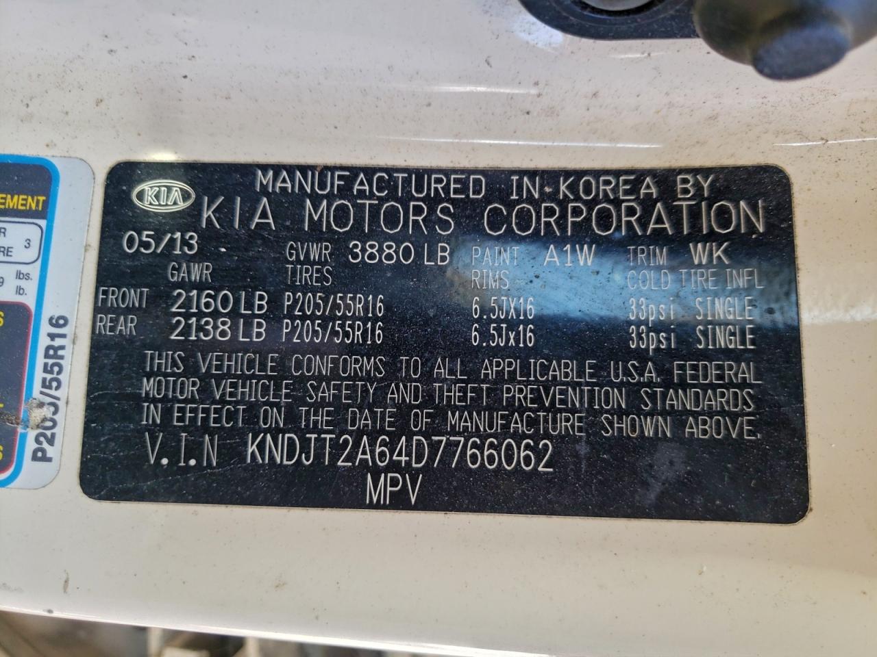 2013 Kia Soul + VIN: KNDJT2A64D7766062 Lot: 94249155