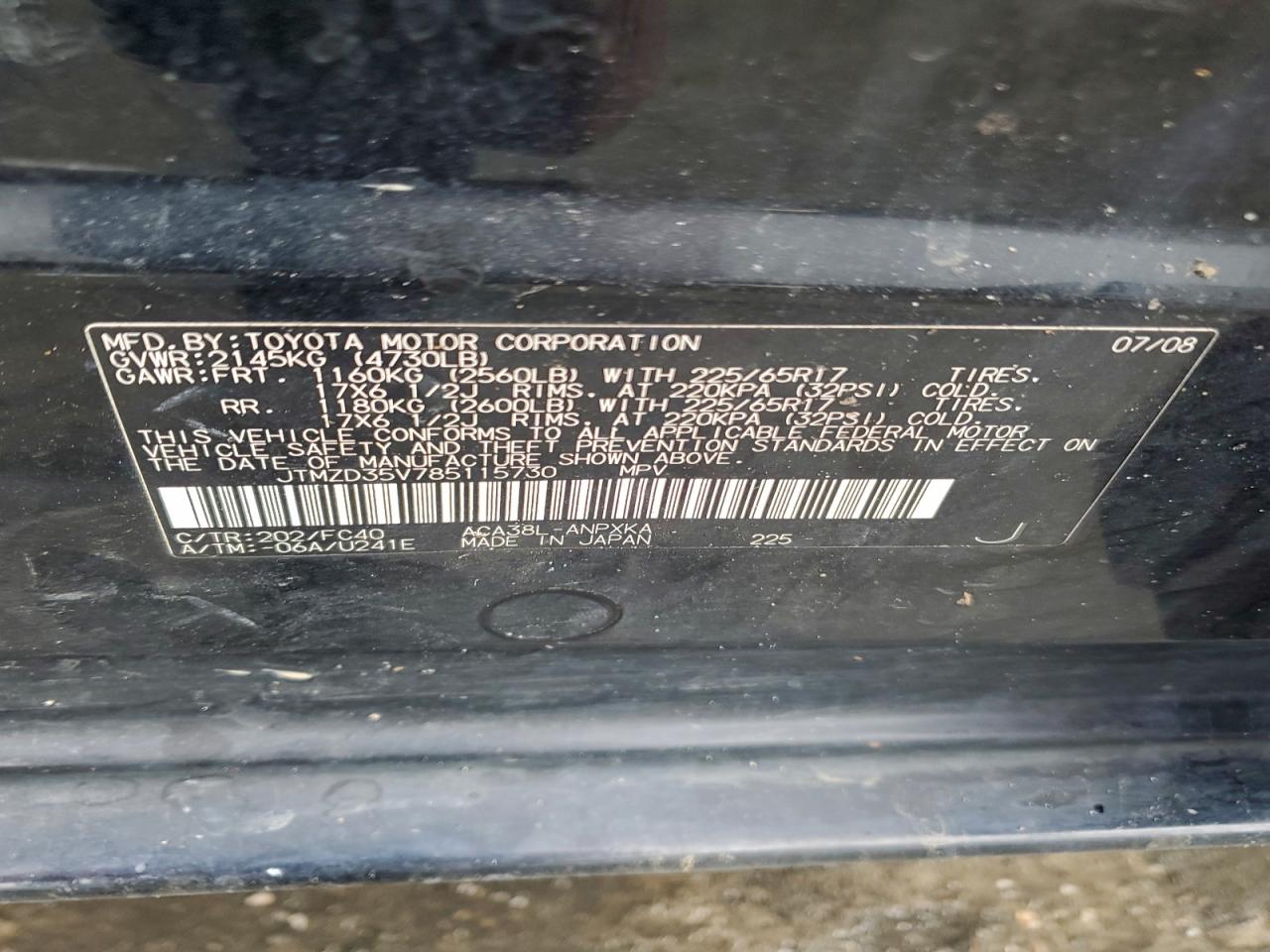 2008 Toyota Rav4 VIN: JTMZD35V785115730 Lot: 93958475