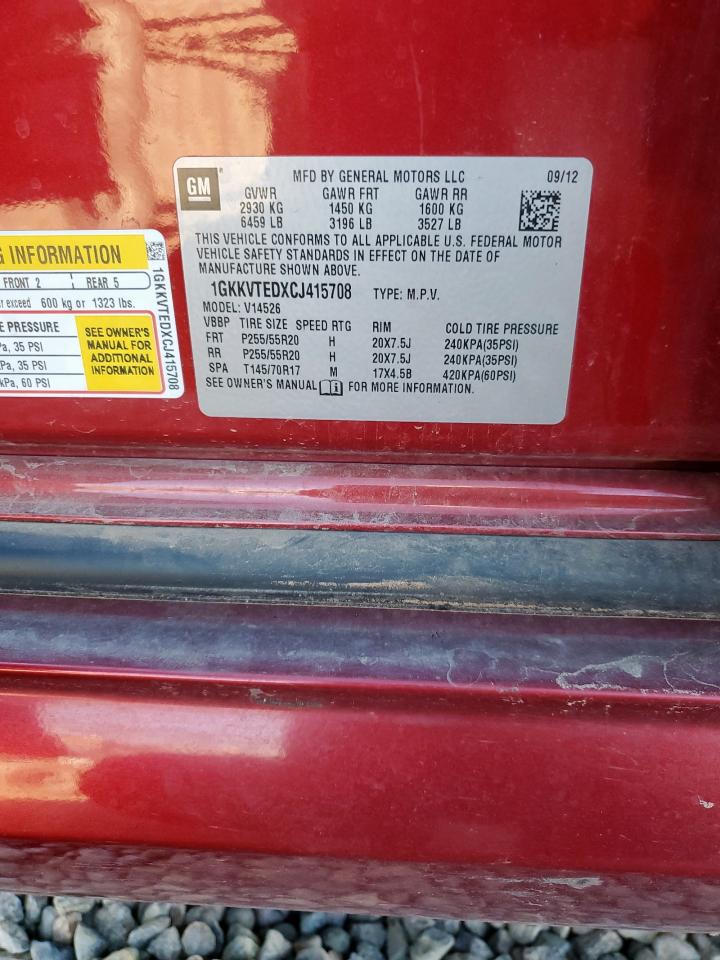 2012 GMC Acadia Denali VIN: 1GKKVTEDXCJ415708 Lot: 91107645