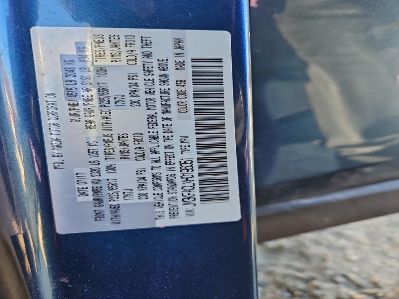 2017 Mazda Cx-5 Touring VIN: JM3KFACLXH0196051 Lot: 94101435