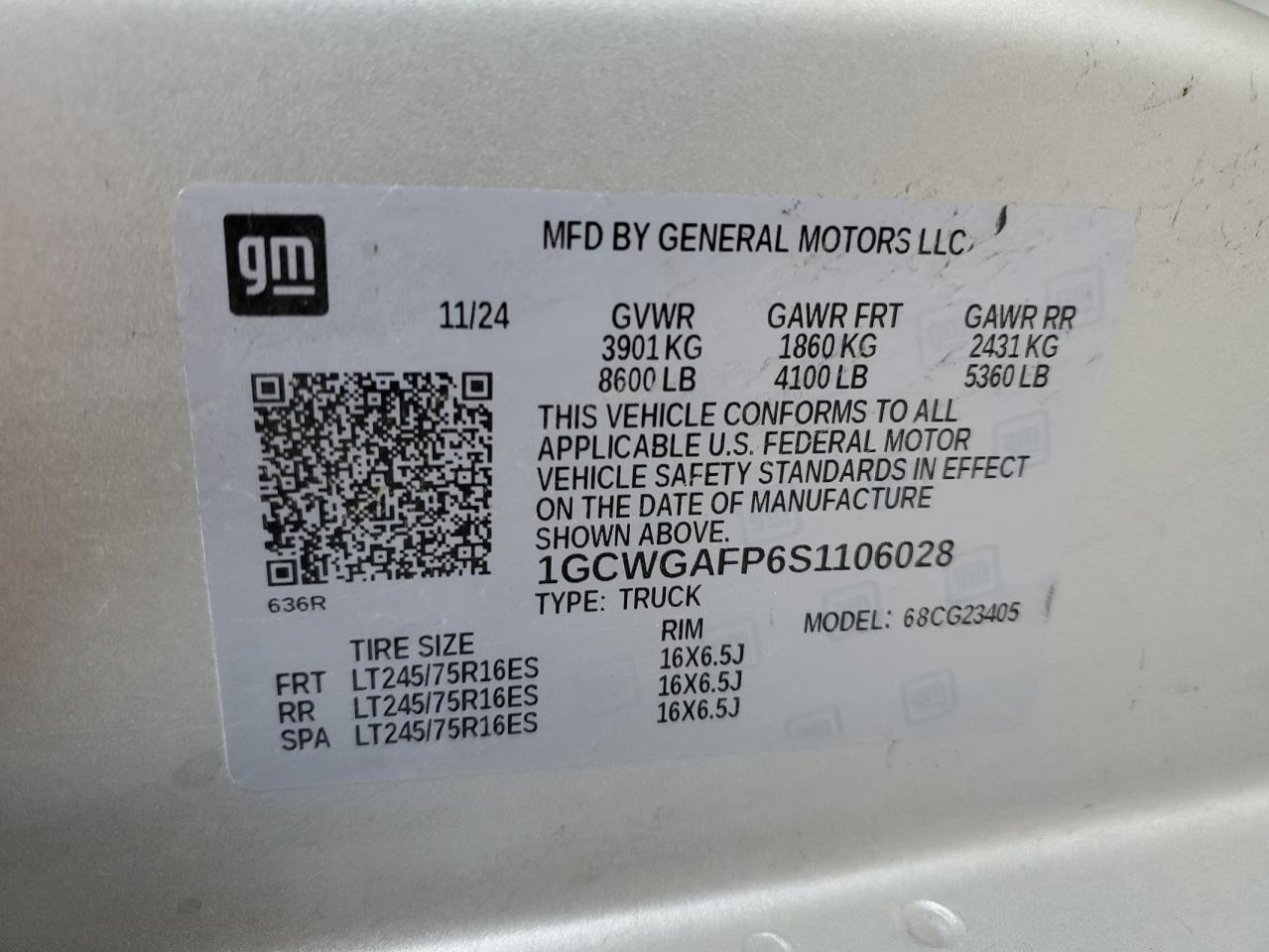 2025 Chevrolet Express G2500 VIN: 1GCWGAFP6S1106028 Lot: 92035715