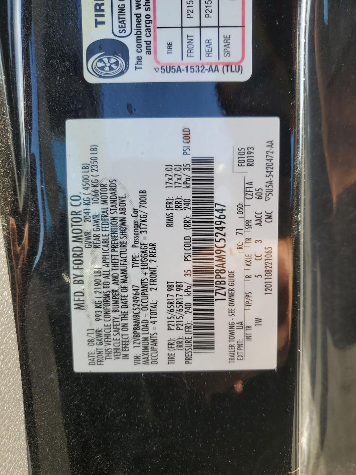 2012 Ford Mustang VIN: 1ZVBP8AM9C5249647 Lot: 91820445