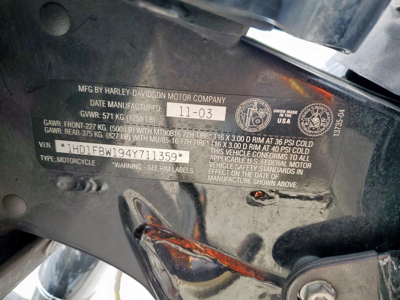 2004 Harley-Davidson Flhri VIN: 1HD1FBW194Y711359 Lot: 93081965
