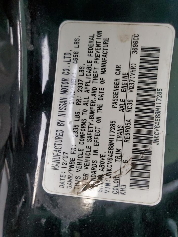 2008 Infiniti G37 Base VIN: JNKCV64E88M117285 Lot: 92251885