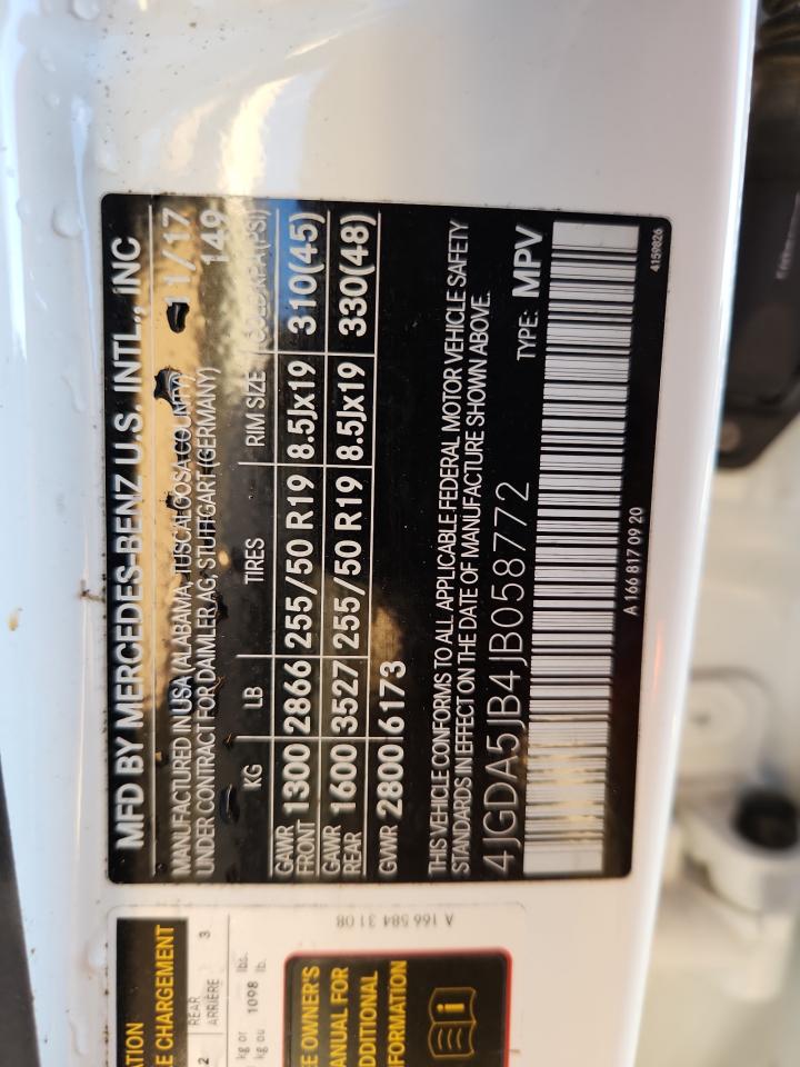 2018 Mercedes-Benz Gle 350 VIN: 4JGDA5JB4JB058772 Lot: 91680735