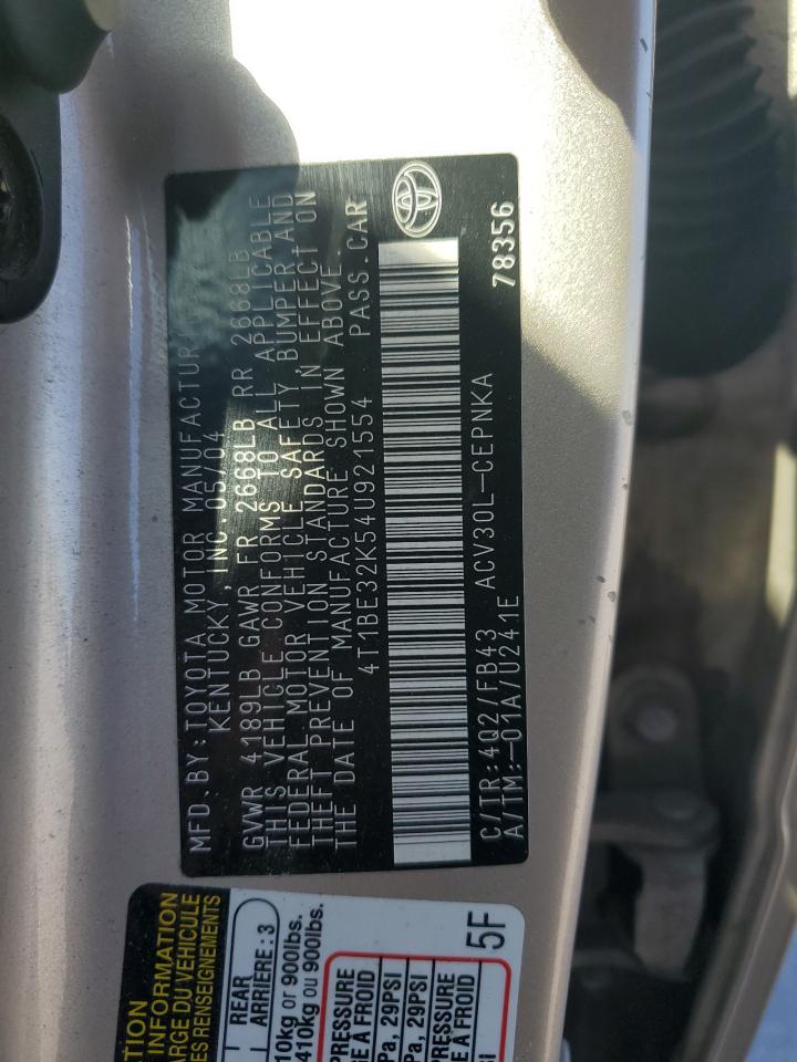 2004 Toyota Camry Le VIN: 4T1BE32K54U921554 Lot: 90982555