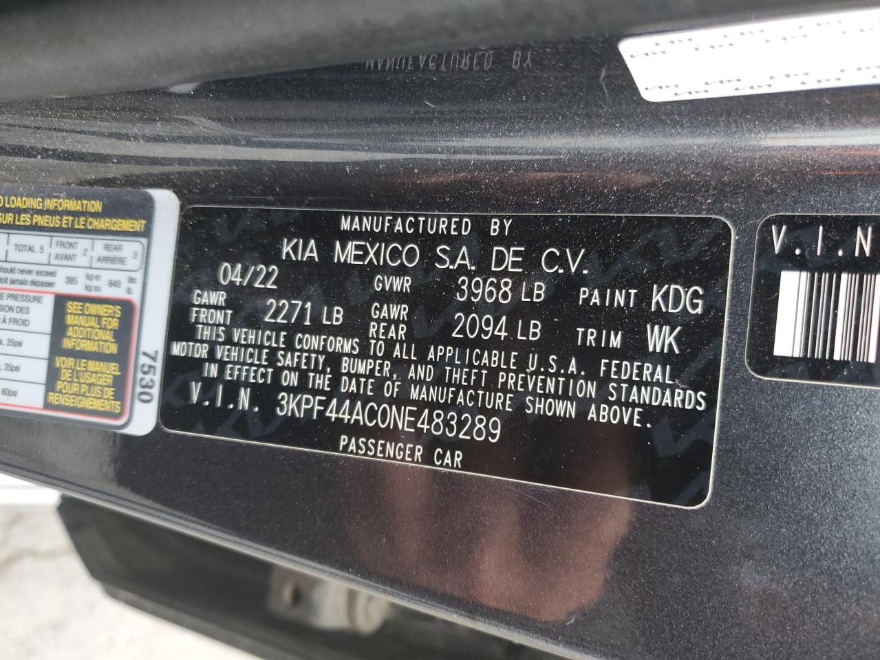 2022 Kia Forte Gt VIN: 3KPF44AC0NE483289 Lot: 93206275