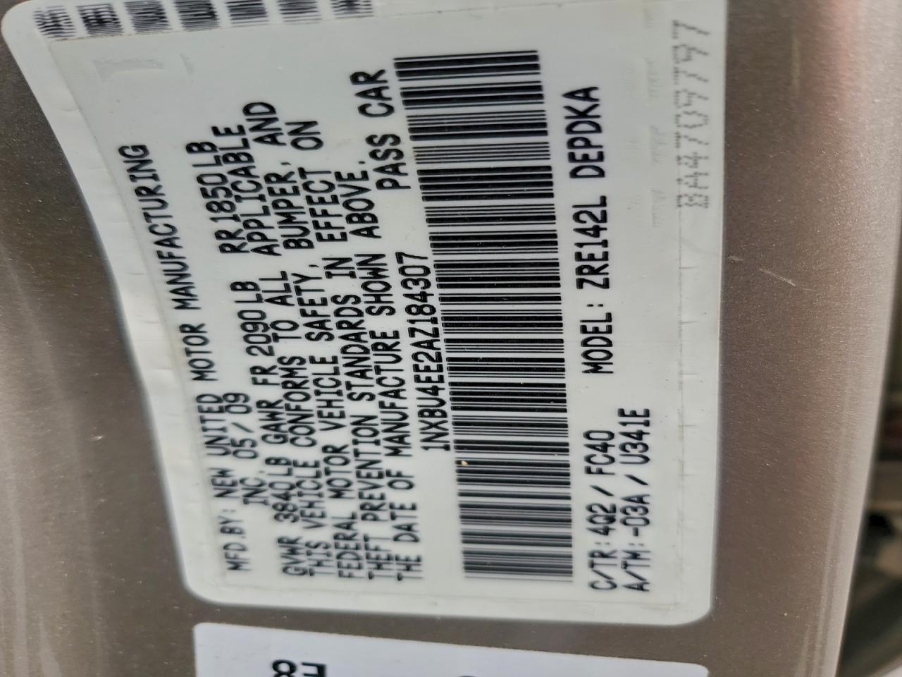 2010 Toyota Corolla Base VIN: 1NXBU4EE2AZ184307 Lot: 93935775